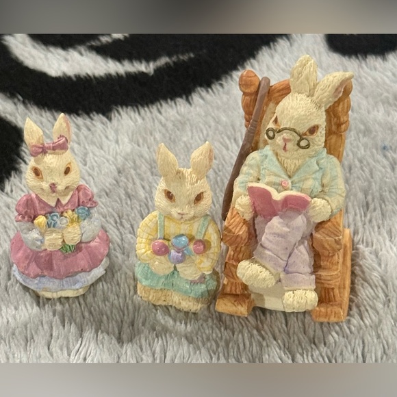 Charming Bunny Figurine Set with Easter Eggs! Grandpa, Son & Daughter EUC - Picture 1 of 7